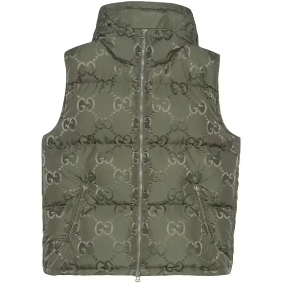 AUTHENTIC GUCCI JUMBO GG monogram CANVAS DOWN VEST green men’s hood puffer gilet - Picture 10 of 10